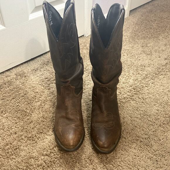 Durango Men Brown Western Cowboy Leather Slouch Almond Toe Boots Size 10 D main image 4